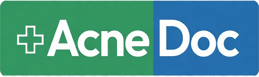 AcneDoc logo – Green and blue split with medical cross and AcneDoc text