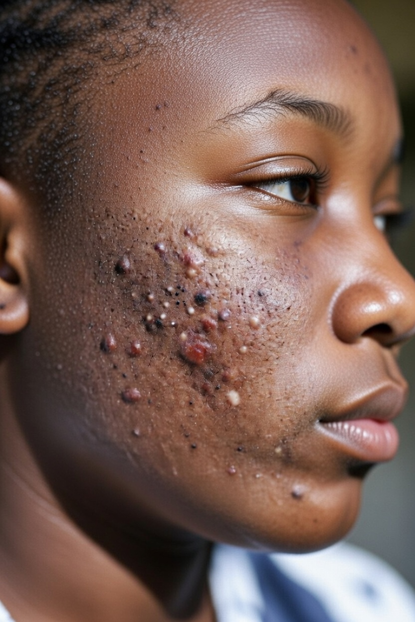 Person checking acne in mirror