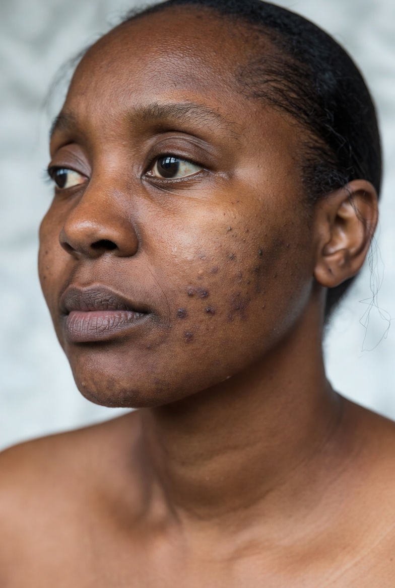 Adult woman with jawline acne